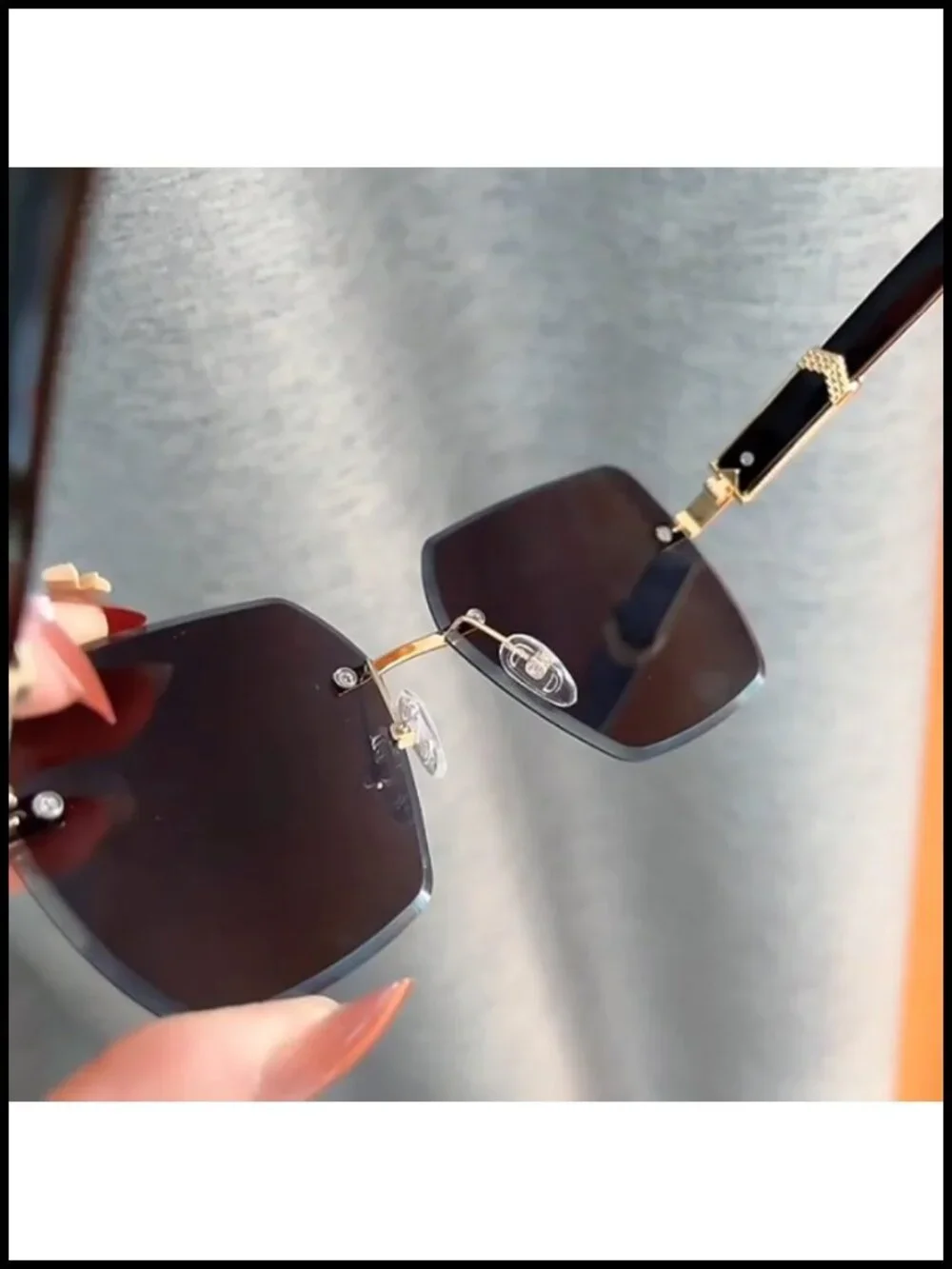 Rimless Cut Edge Gradient Sunglasses Large Frame UV400 Polarized